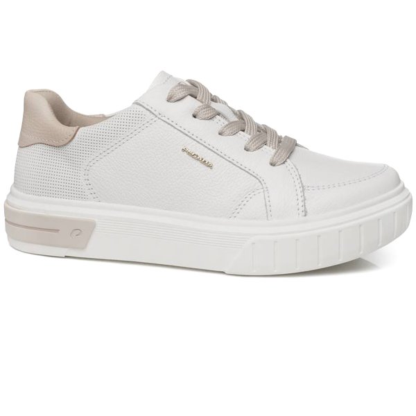Tênis Pegada Feminino Em Couro Branco/Blush
