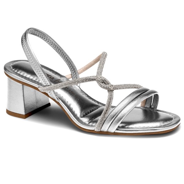 Sandália Dakota De Salto Bloco Com Brilhos Metal Prata/Cristal