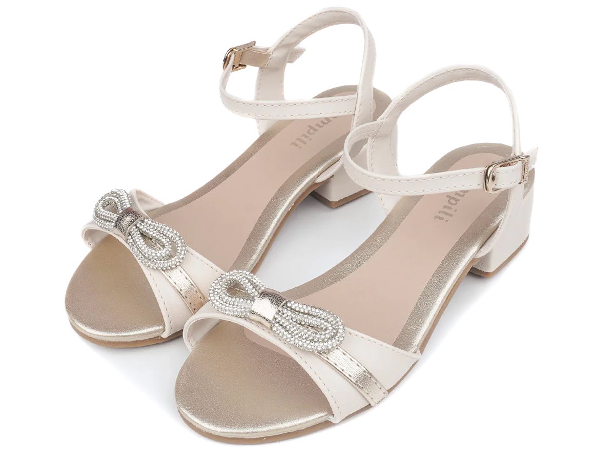 Sandália Com Salto Infantil Pampili Fancy De Strass Nude