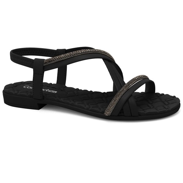 Sandália Comfortflex Com Tiras Brilho Plus/Preto
