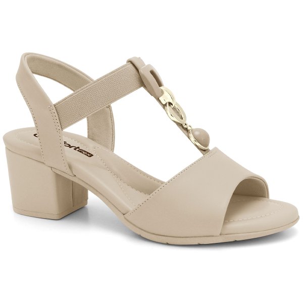 Sandália Comfortflex Feminina Salto Bloco Plus/Almond