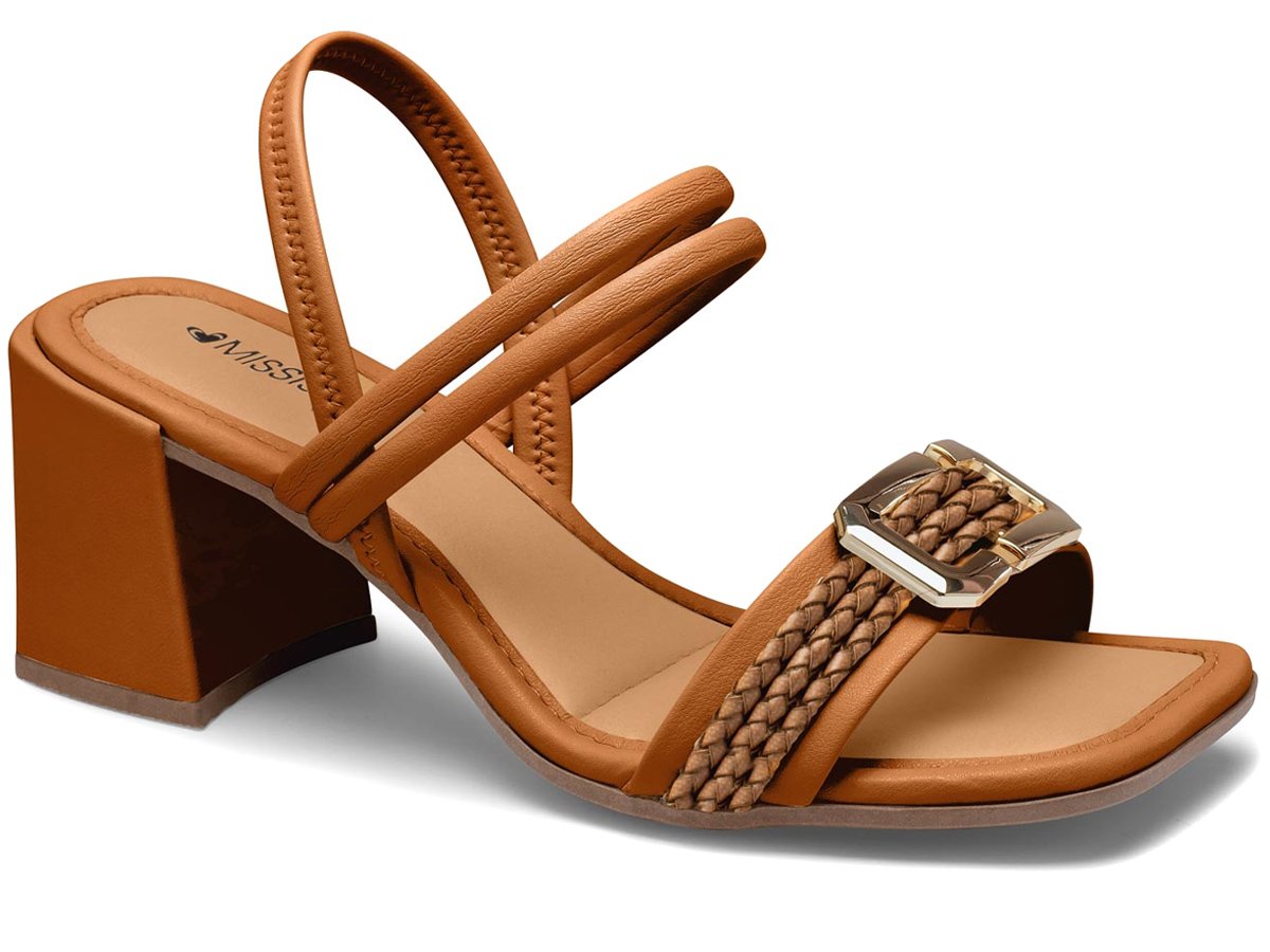 Sandália Mississipi De Salto Bloco Camel