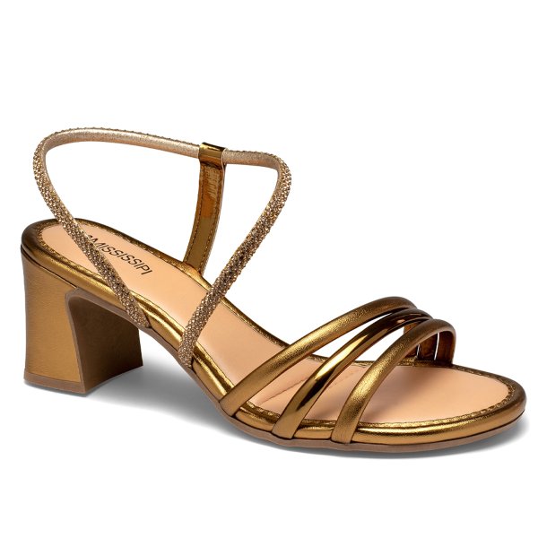 Sandália Mississipi de Salto Bloco Ouro Velho/Bronze